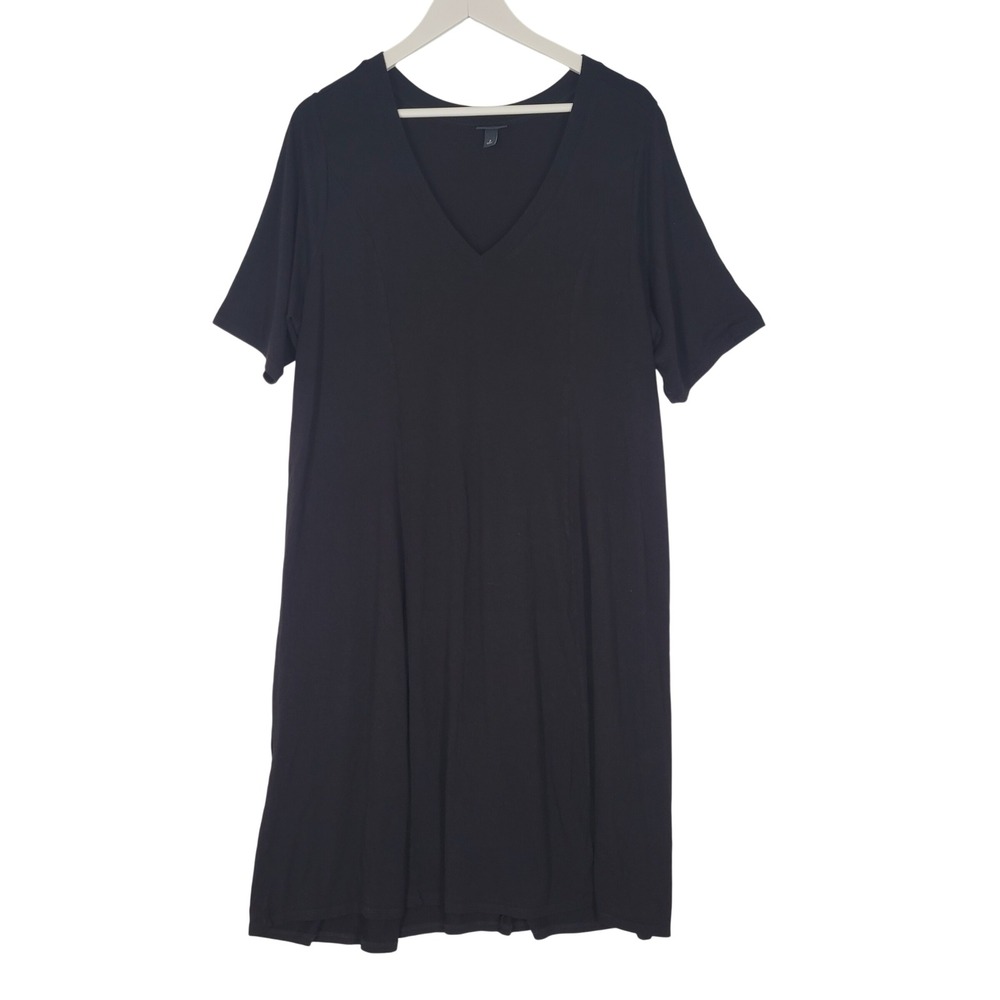 Torrid Midi Dress Womens 2 Black Short Sleeve V-Neck‎ Jersey Knit A-Line Casual